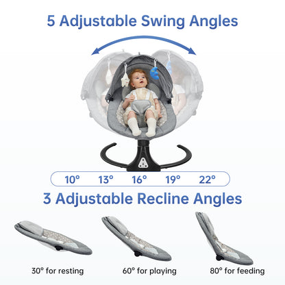 VIPSAFE Baby Swing with Removale Canopy, APP Remote Bluetooth Control, 5 Speed Settings (Grey)