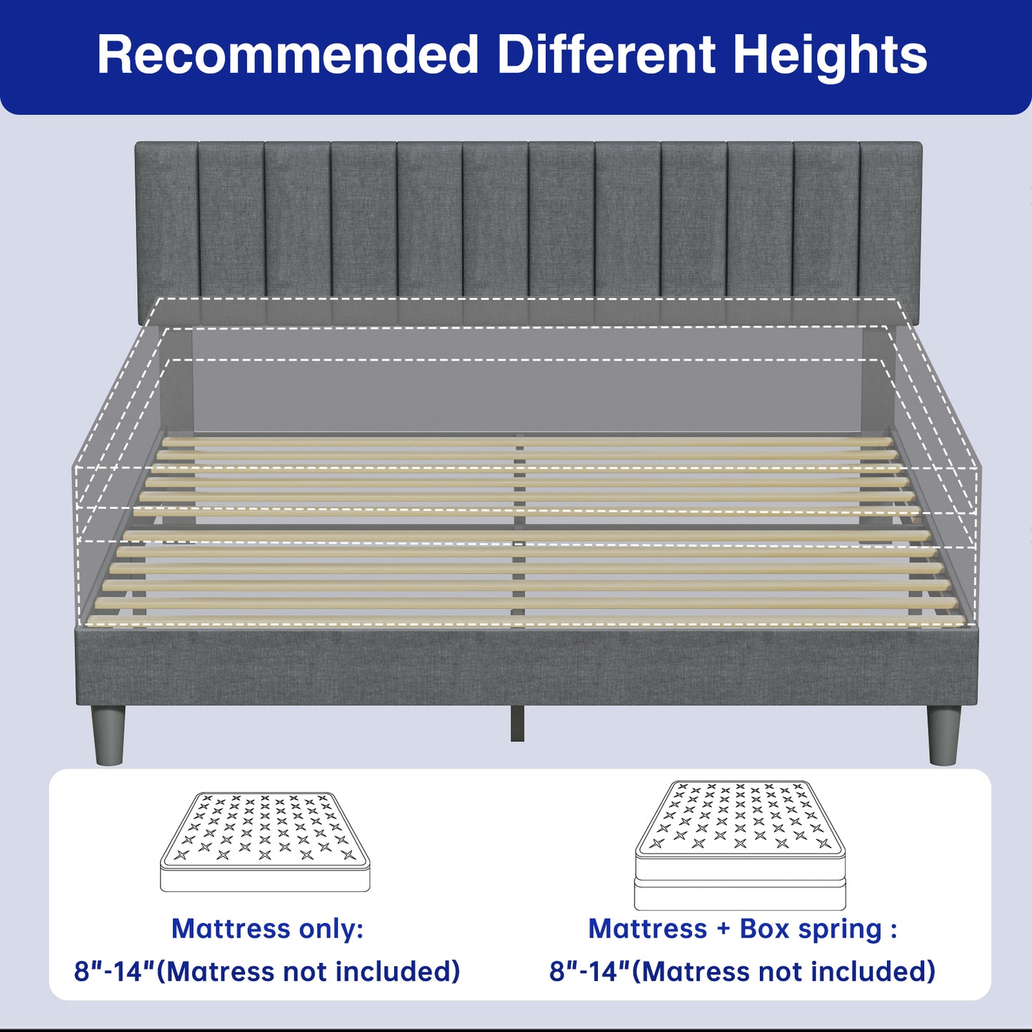 BabyQueen Upholstered King Bed Frame with Headboard, Gray Fabric King Size Platform Bed Frame with Wood Slat Support for Bedroom, Mattress Foundation for Adults, No Box Spring Needed