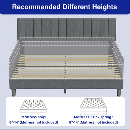 Babyqueen Bed Frame King Size Platform Bed with Headboard, Upholstered Bed Frame King, Mattress Foundation, No Box Spring Needed