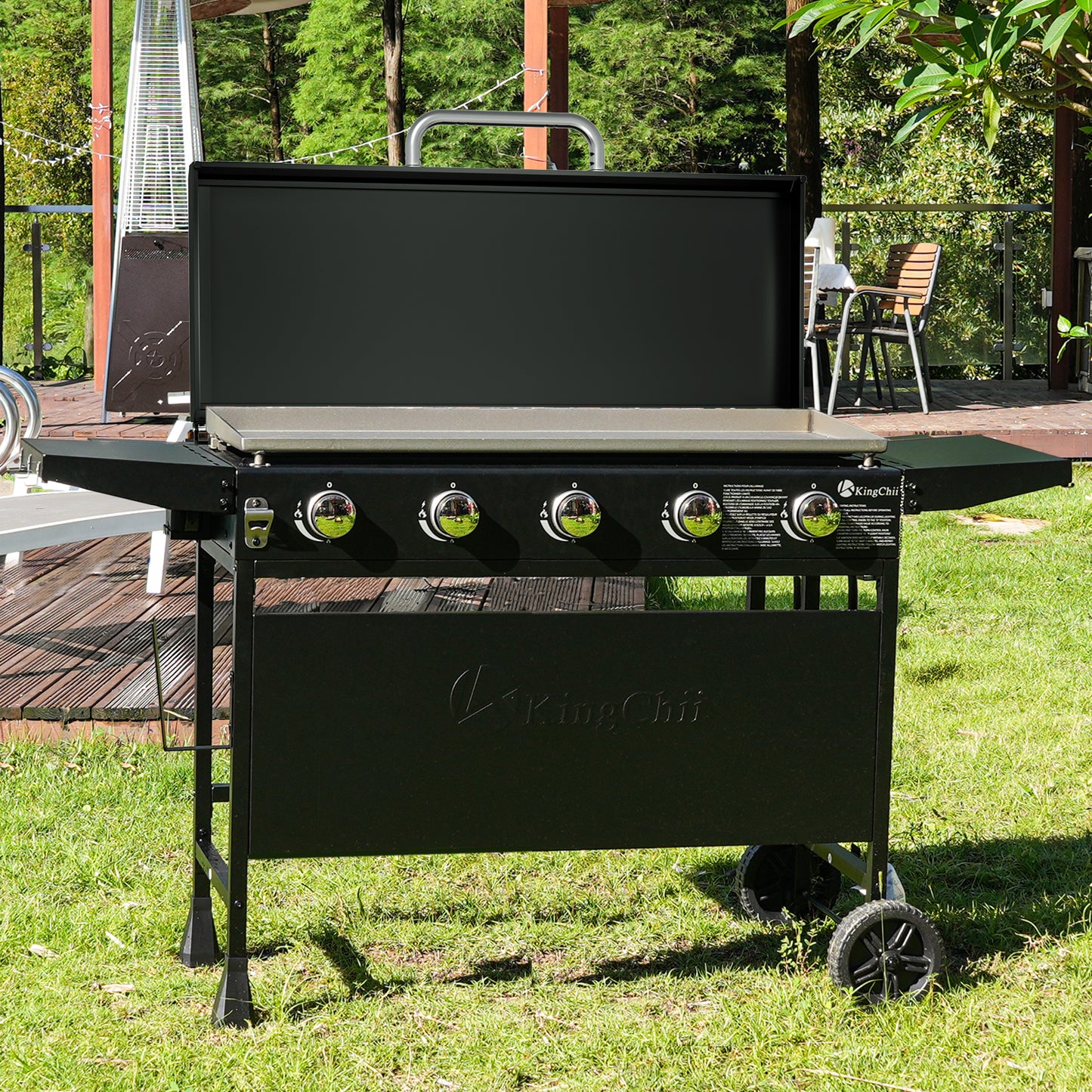 KingChii 5-Burner 38" Propane Griddle with Hard Cover for Camping, Tailgating, BBQ, Parties, Backyard & Patio
