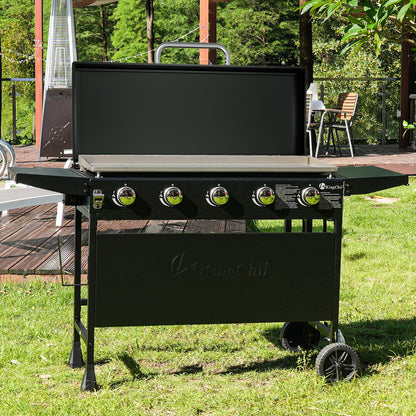 KingChii 5-Burner 38" Propane Griddle with Hard Cover for Camping, Tailgating, BBQ, Parties, Backyard & Patio