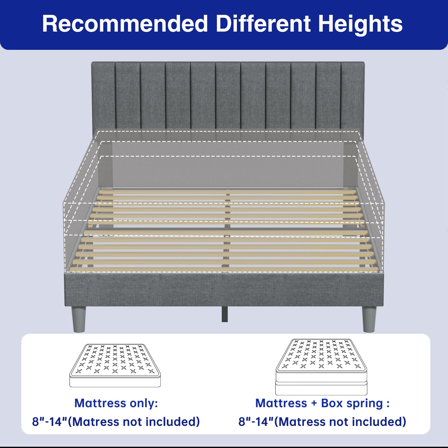 BabyQueen Upholstered Queen Bed Frame with Headboard, Gray Fabric Queen Size Platform Bed Frame with Wood Slat Support for Bedroom, Mattress Foundation for Adults, No Box Spring Needed
