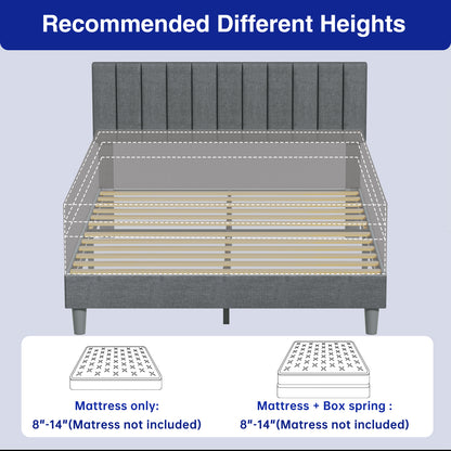 Babyqueen Upholstered Queen Bed Frame with Headboard, Platform Bed with Wood Slat Support, Mattress Foundation, No Box Spring Needed