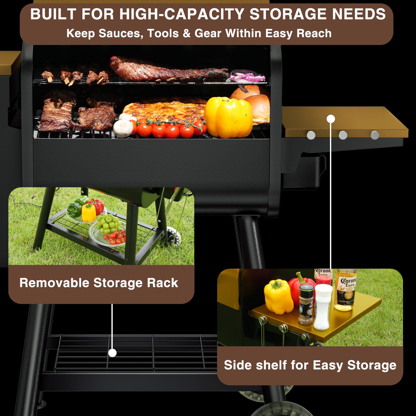 KingChii 456 SQ.IN. Wood Pellet Grill & Smoker with UPDATED Automatic Temperature Control, Bronze