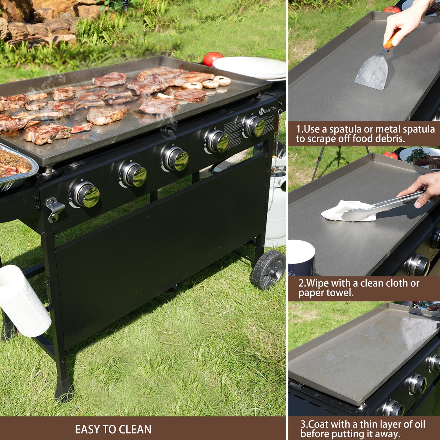 KingChii 5-Burner 38" Propane Griddle with Hard Cover for Camping, Tailgating, BBQ, Parties, Backyard & Patio