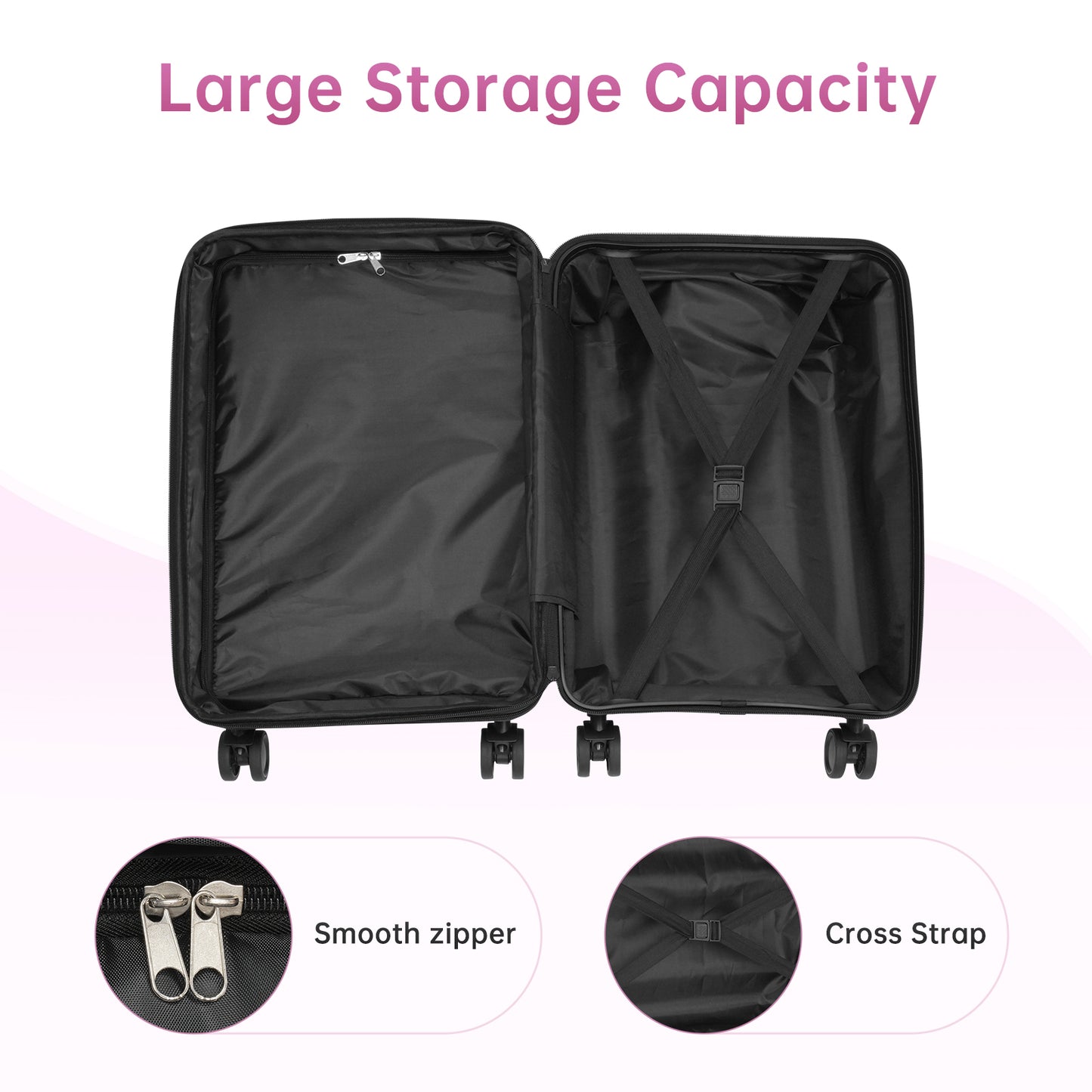 Babyqueen 2 Piece Luggage Sets, Lightweight Carry On Luggage with Spinner Wheels,Pink