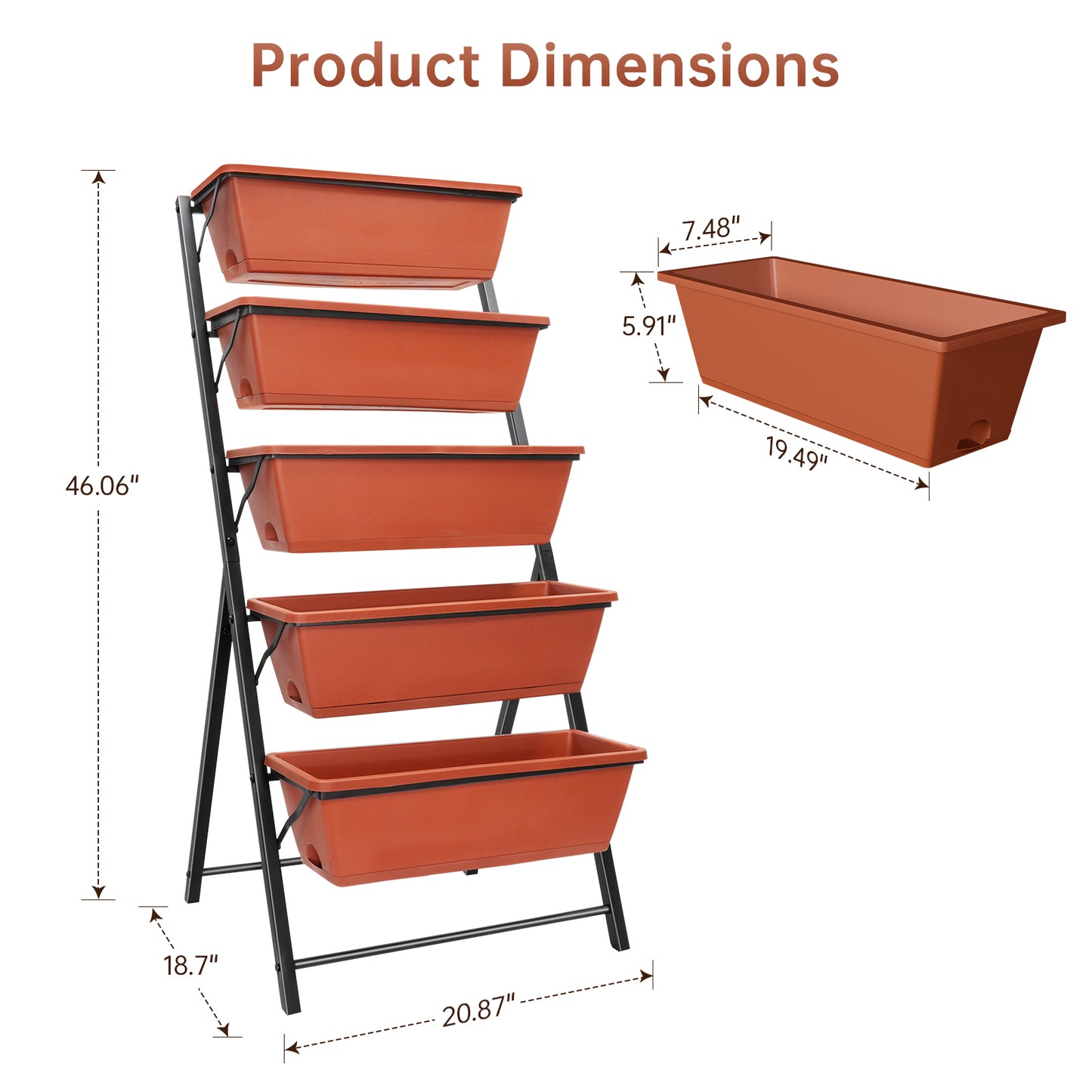 Vipsafe 4FT 5-Tier Vertical Garden Bed, Ideal for Indoor/Outdoor Use, Brown,19.7" x 21.3" x 44.5"