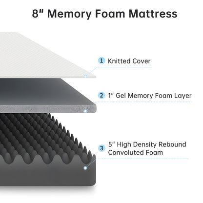 Twin Mattress, Babyqueen 8 inch Twin Size Medium Gel Memory Foam Mattress in a Box, Pressure Relieving