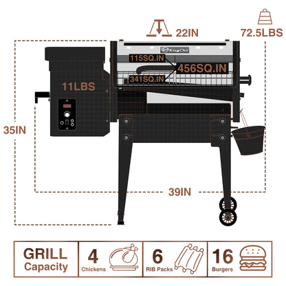 KingChii 456 sq. in Wood Pellet Smoker & Grill BBQ with Auto Temperature Control, Folding Legs for Outdoor Patio RV, Yellow-brown