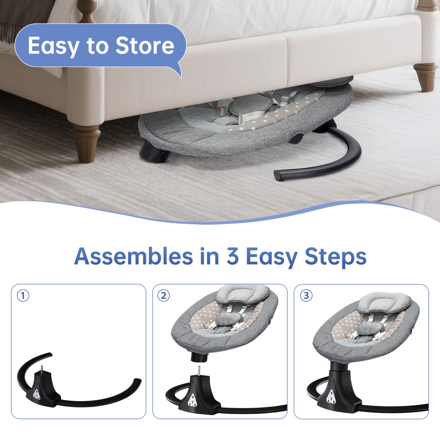 VIPSAFE Baby Swing with Removale Canopy, APP Remote Bluetooth Control, 5 Speed Settings (Grey)