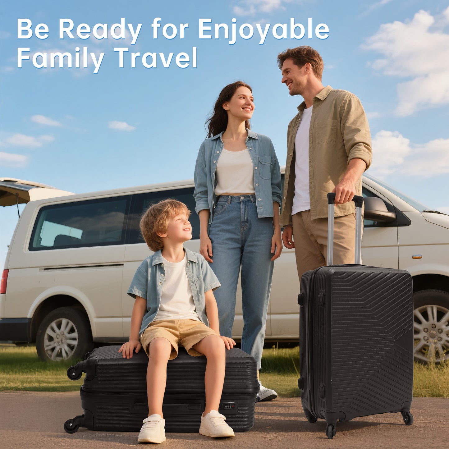 Babyqueen 3 Piece Luggage Sets Hardshell Spinner Luggage Sets with TSA Lock,Black