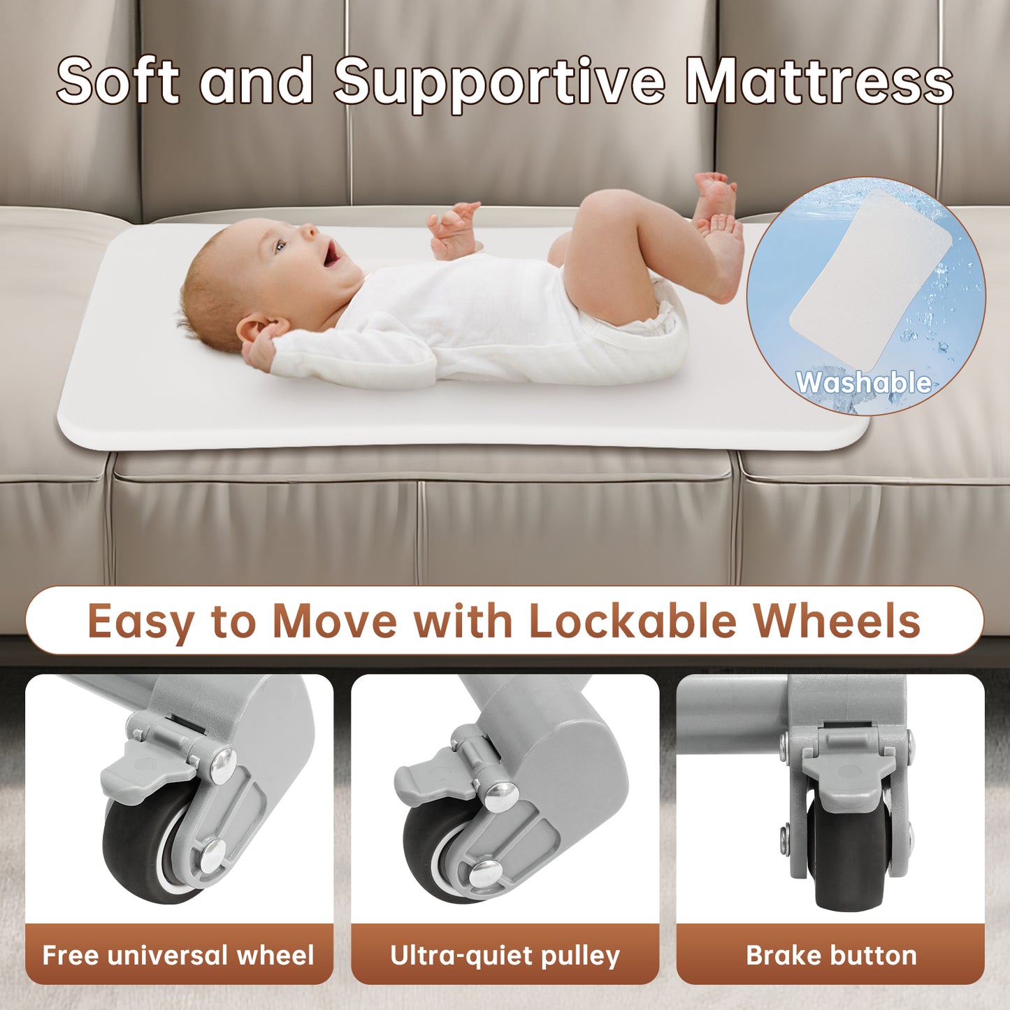 Vipsafe Baby Bassinet, Adjustable Bedside Sleeper for 0-6 Months Baby, Breathable Mesh with Wheels, Gray