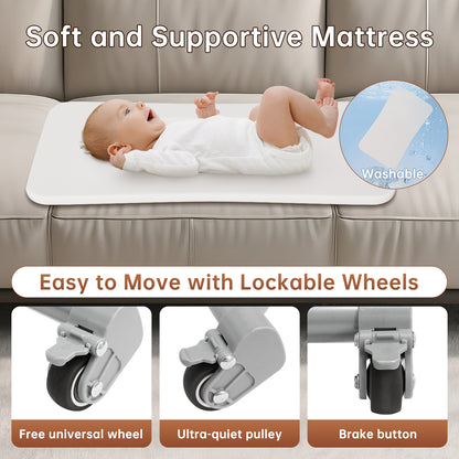 Vipsafe Baby Bassinet, Adjustable Bedside Sleeper for 0-6 Months Baby, Breathable Mesh with Wheels, Gray