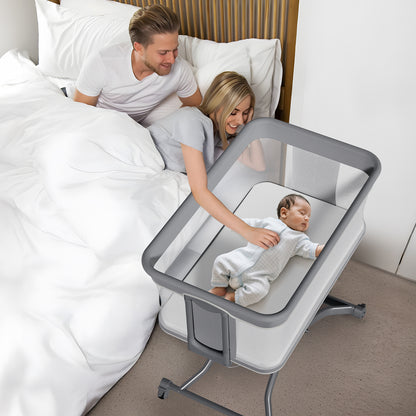 Vipsafe Baby Bassinet, Adjustable Bedside Sleeper for 0-6 Months Baby, Breathable Mesh with Wheels, Gray