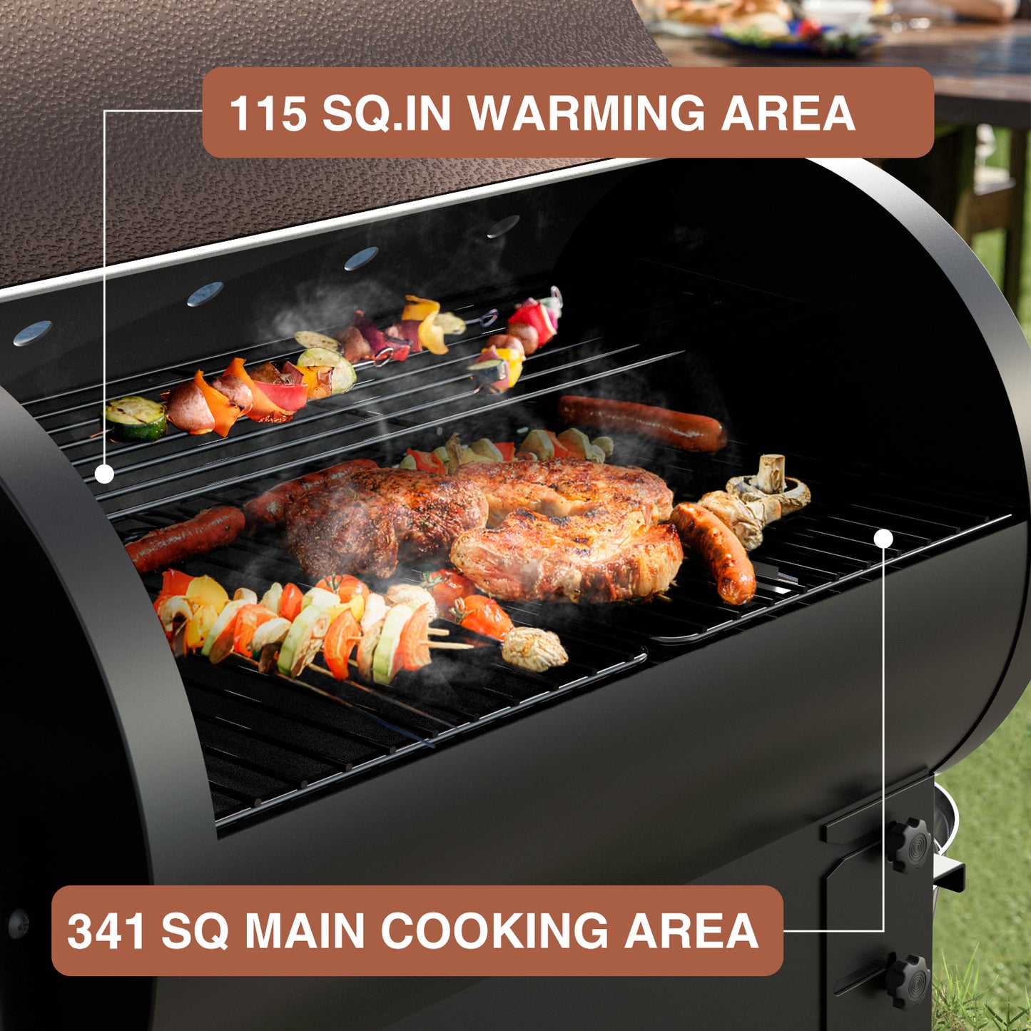 KingChii 456 SQ.IN. Wood Pellet Grill & Smoker with Automatic Temperature Control, Foldable Legs for Easy Storage and Transport, Multifunctional BBQ Grill for Outdoor Cooking