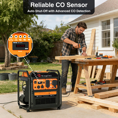 KingChii 4500W Inverter Generator Gas Powered, Open Frame Generator with CO Sensor, Portable Outdoor Power Equipment for Camping, RV & Home Backup, EPA Compliant