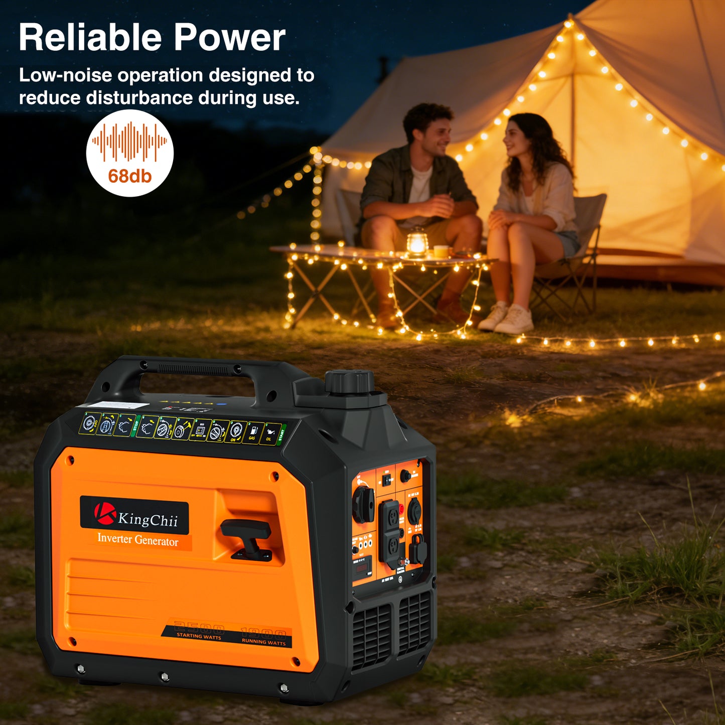 KingChii 2500W Portable Inverter Generator, Quiet Gas Powered Generator for Camping, RV, Tailgating & Home Backup, Parallel Capable, EPA Compliant