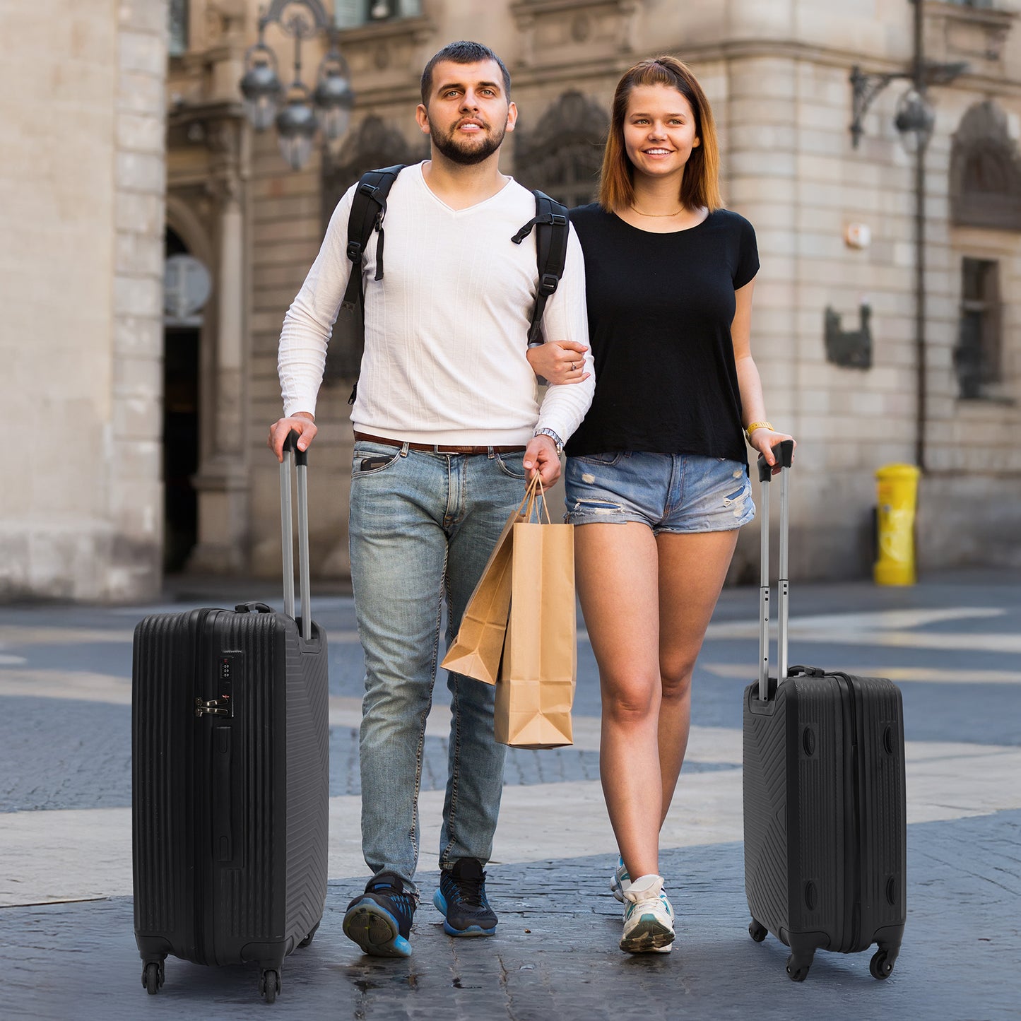 Babyqueen 3 Piece Luggage Sets Hardshell Spinner Luggage Sets with TSA Lock,Black