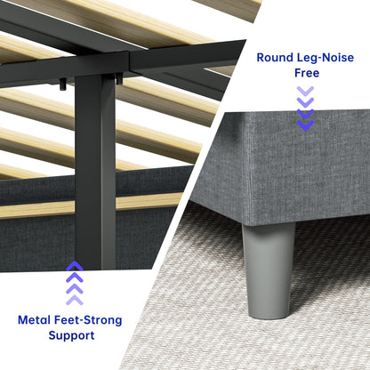 Babyqueen Bed Frame King Size Platform Bed with Headboard, Upholstered Bed Frame King, Mattress Foundation, No Box Spring Needed