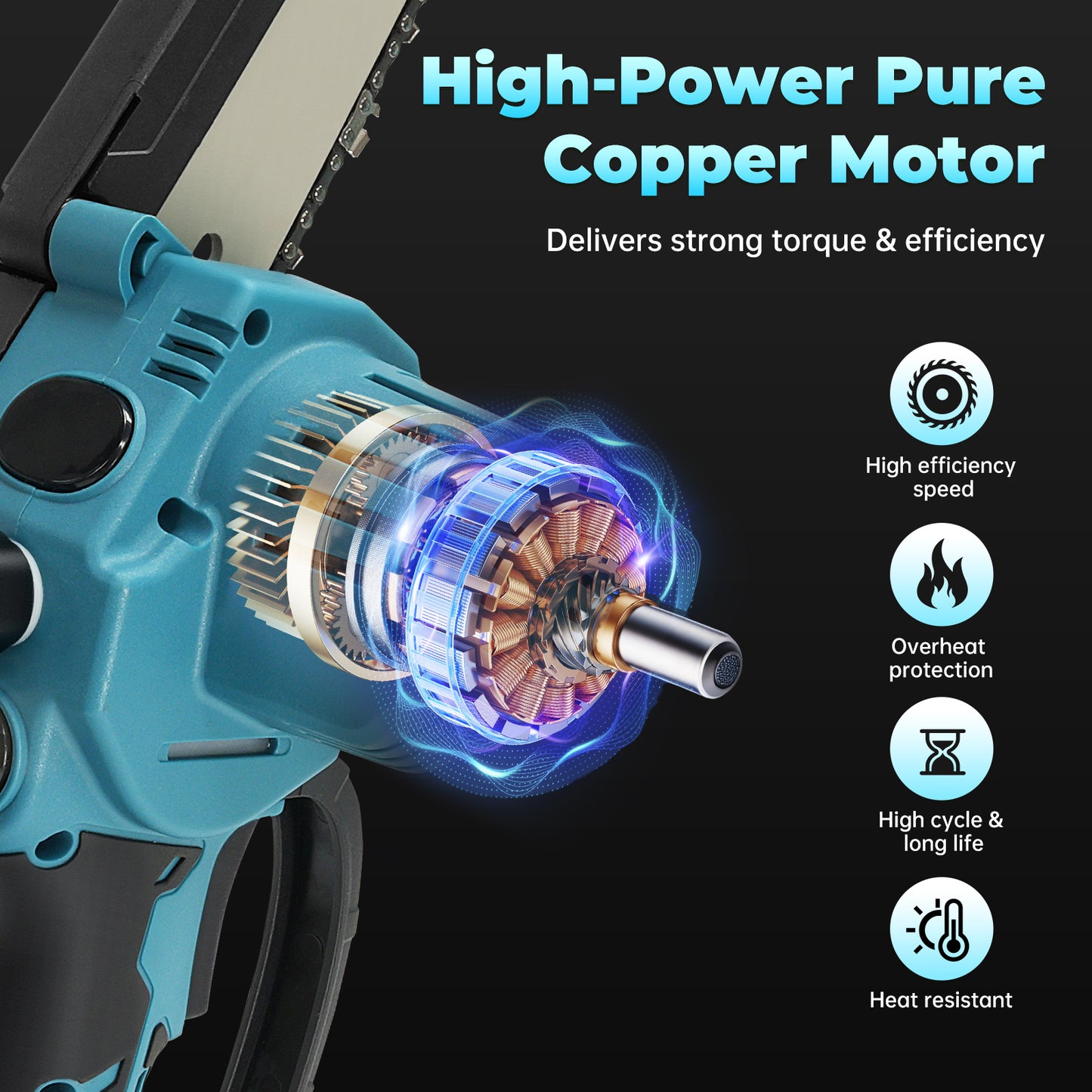 Vipsafe 6 inch Mini Chainsaw Cordless with 2 Batteries 2 Chain, Electric Chainsaw for Cutting Gardening, Wood Cutting & DIY, Blue