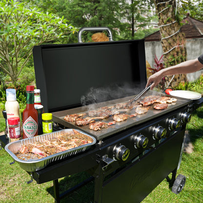 KingChii 5-Burner 38" Propane Griddle with Hard Cover for Camping, Tailgating, BBQ, Parties, Backyard & Patio