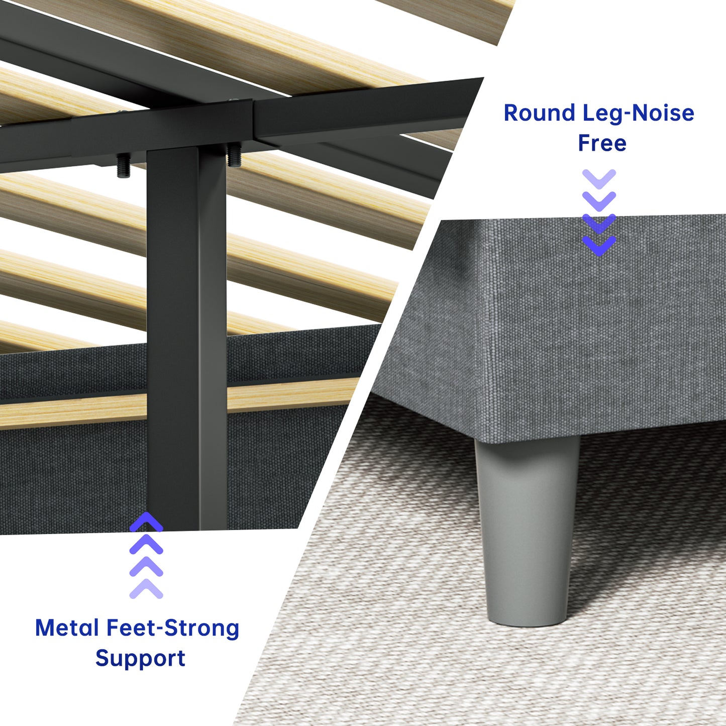 BabyQueen Upholstered Queen Bed Frame with Headboard, Gray Fabric Queen Size Platform Bed Frame with Wood Slat Support for Bedroom, Mattress Foundation for Adults, No Box Spring Needed