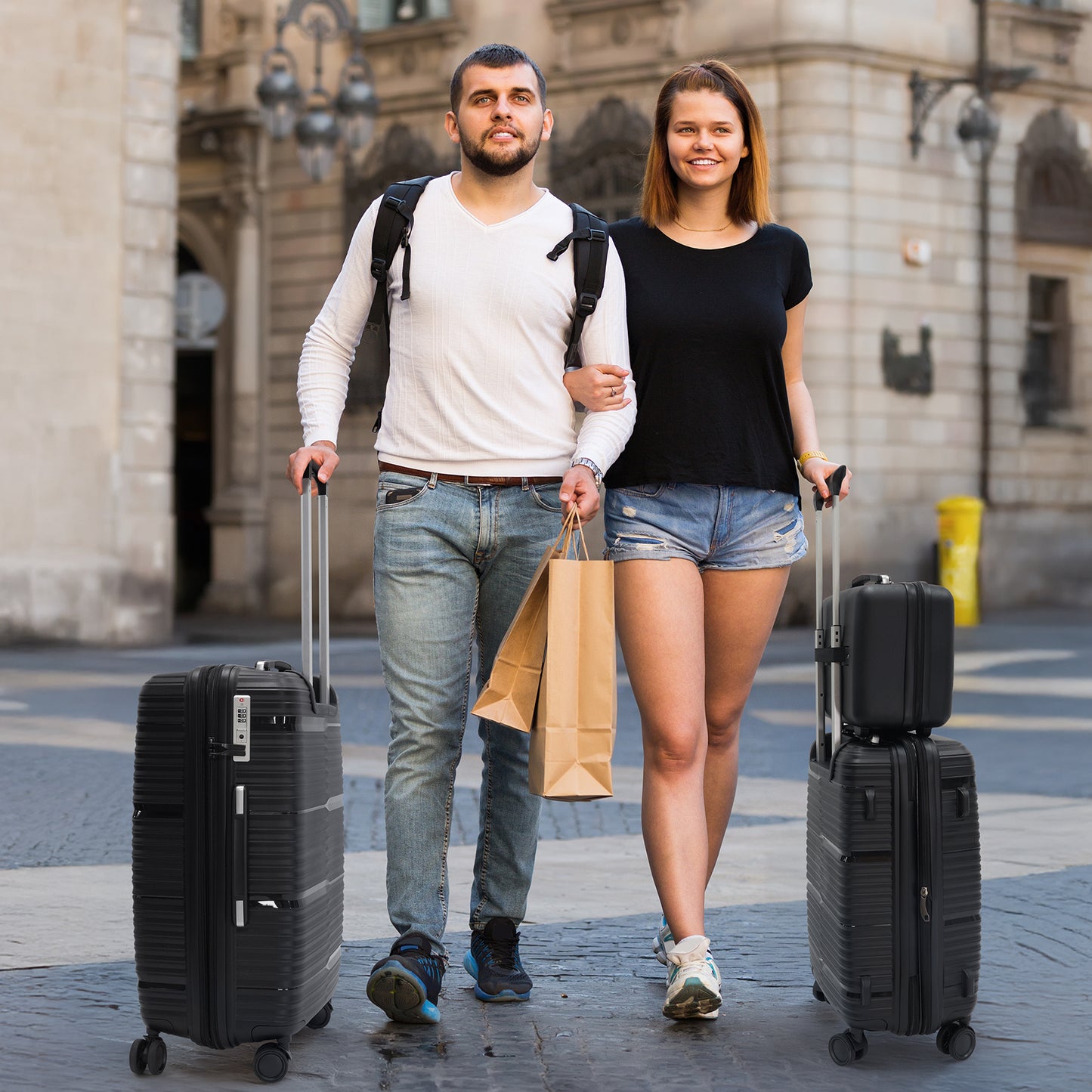 Babyqueen 5 Piece Hardside Luggage Sets, Hardshell Lightweight Suitcase with Spinner Wheels and TSA Lock,White