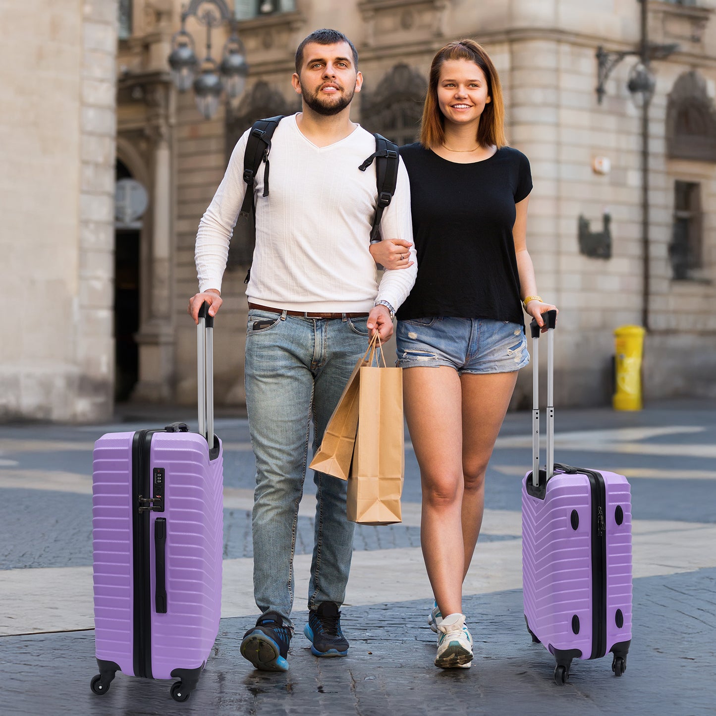 Babyqueen 4 Piece Luggage Set Double Spinner Wheels with TSA Lock Lightweight Travel Suitcase Carry on Luggage Unisex Travel Trolley, Purple 16/20/24/28 inch