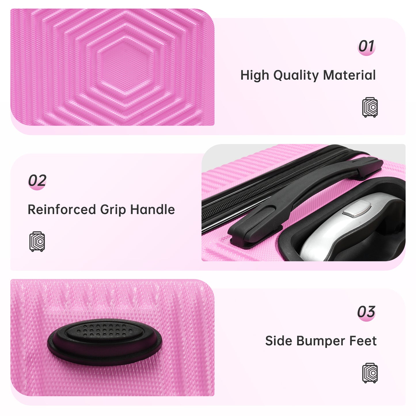 Babyqueen 2 Piece Luggage Sets, Lightweight Carry On Luggage with Spinner Wheels,Pink