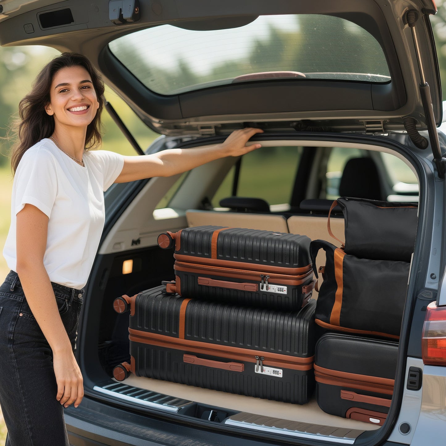 Babyqueen 5 Piece Luggage Set, Hardside Lightweight Suitcase with TSA Lock Spinner Wheels,Black