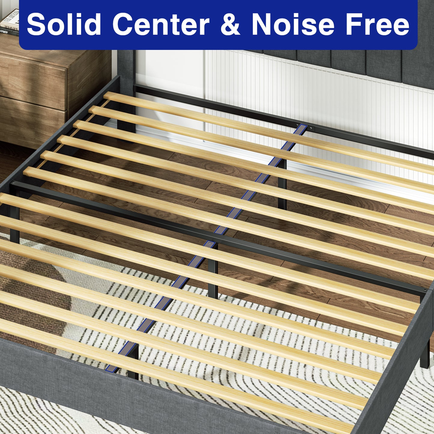 BabyQueen Upholstered King Bed Frame with Headboard, Gray Fabric King Size Platform Bed Frame with Wood Slat Support for Bedroom, Mattress Foundation for Adults, No Box Spring Needed