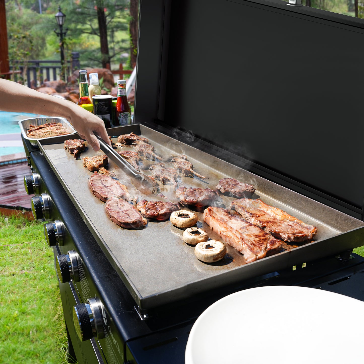 KingChii 5-Burner 38" Propane Griddle with Hard Cover for Camping, Tailgating, BBQ, Parties, Backyard & Patio