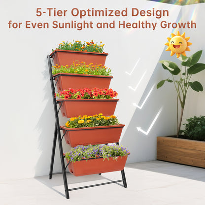 Vipsafe 4FT 5-Tier Vertical Garden Bed, Ideal for Indoor/Outdoor Use, Brown,19.7" x 21.3" x 44.5"