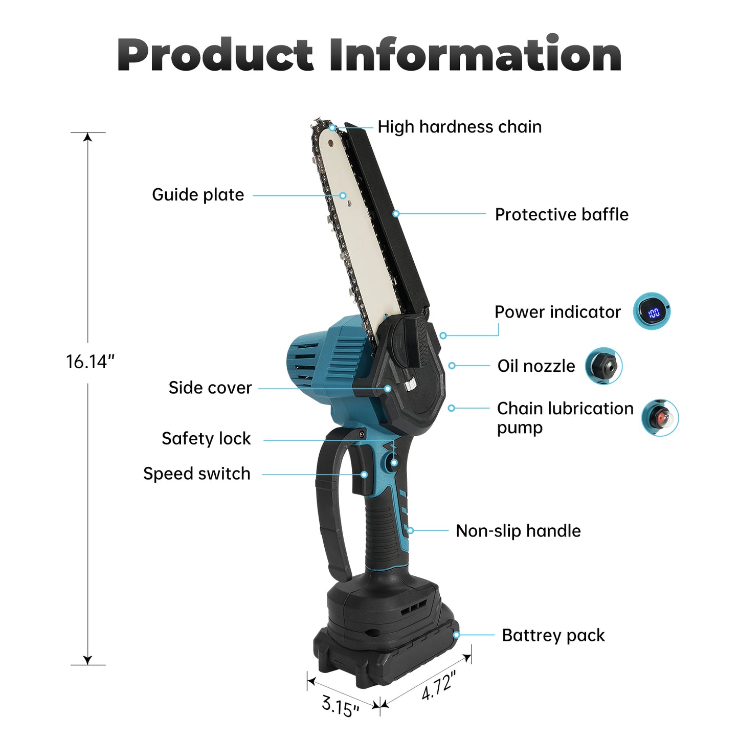 Vipsafe 6 inch Mini Chainsaw Cordless with 2 Batteries 2 Chain, Electric Chainsaw for Cutting Gardening, Wood Cutting & DIY, Blue