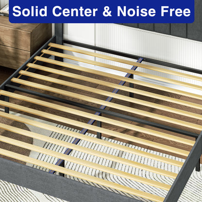 Babyqueen Upholstered Full Bed Frame with Headboard, Platform Bed with Wood Slat Support, Mattress Foundation, No Box Spring Needed