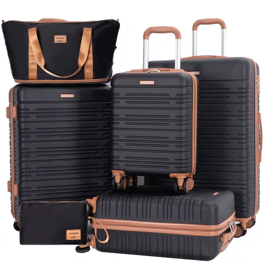 Babyqueen 5 Piece Hardshell Luggage Sets Lightweight Durable Suitcase,Black