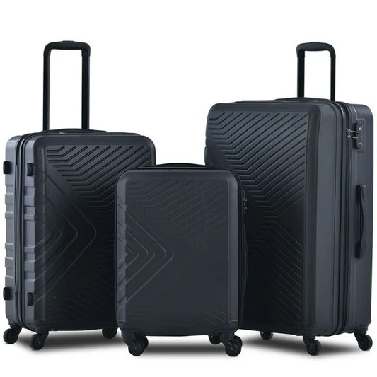 Babyqueen 3 Piece Luggage Sets Hardshell Spinner Luggage Sets with TSA Lock,Black