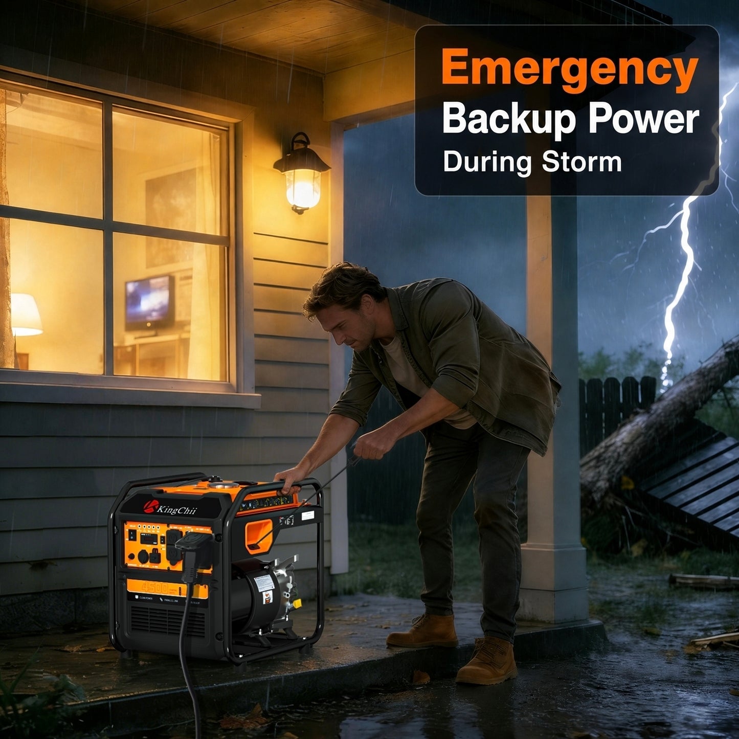 KingChii 4500W Inverter Generator Gas Powered, CO Sensor, ECO Mode, 30A RV Ready Outlet, Portable Outdoor Power Equipment for Camping & Home Backup, EPA Compliant