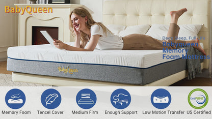 Babyqueen 8" Twin Mattress Gel Memory Foam, Medium Firm & Durable Support, Pressure Relief, Cooling Breathable Sleep, Motion Isolation, Mattress in a Box