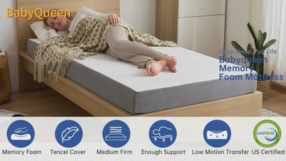 Babyqueen Mattress 6 inch Twin Gel Memory Foam Mattress for Bunk Beds & Trundles, Fiberglass Free, High Density Support & CertiPUR-US Certified
